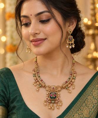 multicolor antique gold heritage necklace set 1