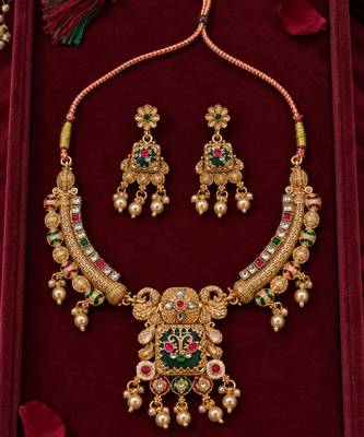 multicolor antique gold heritage necklace set 2