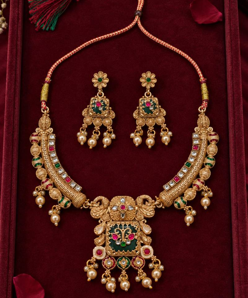 multicolor antique gold heritage necklace set
