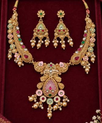pink stone traditional necklace set 2