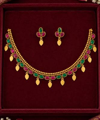 multicolor stone necklace with leaf charms 2