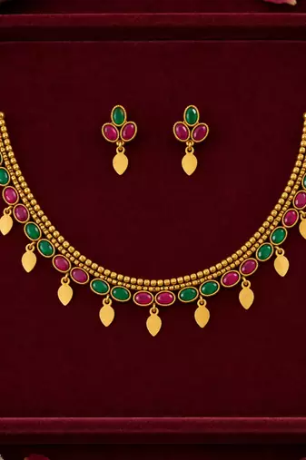 multicolor stone necklace with leaf charms