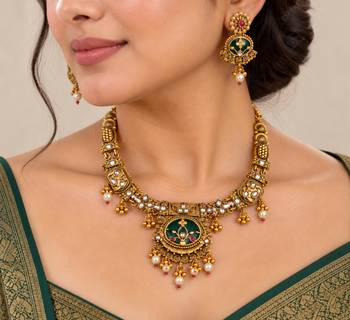 green stone traditional heritage necklace set 1
