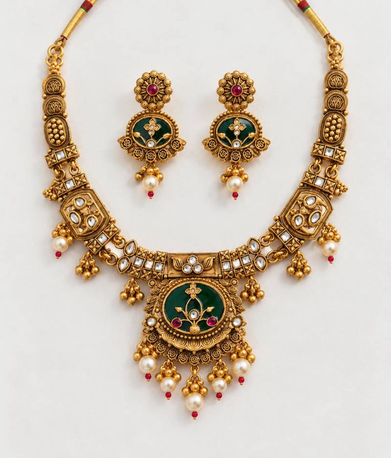 green stone traditional heritage necklace set