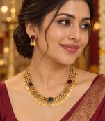 gold necklace with multicolor stone accents