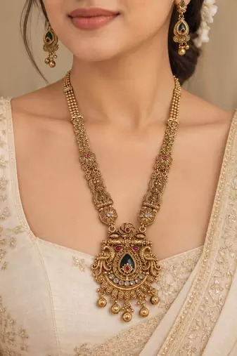 gold long necklace set
