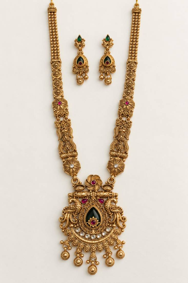 gold long necklace set