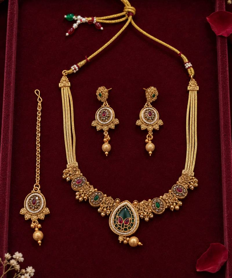 gold heritage necklace with floral pendant
