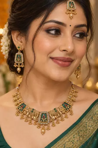 copper hathi  green heritage necklace set
