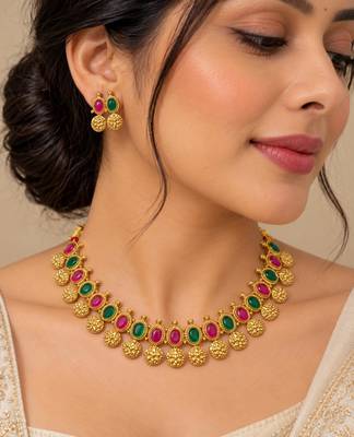 gold-tone necklace set with multicolour stone embellishments 1