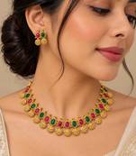 gold-tone necklace set with multicolour stone embellishments