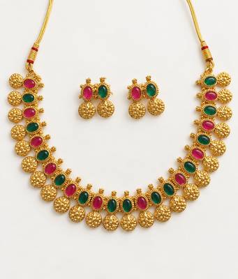 gold-tone necklace set with multicolour stone embellishments 2