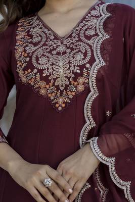  Chinon Embroidery Work Flared Shape Anarkali Pant and Dupatta Set 2