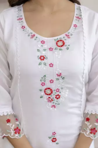  Chanderi Embroidery Work Straight Shape Kurta Pant and Dupatta Set