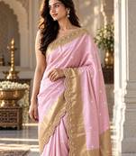 Light-pink silk embroidered saree withcutdana work