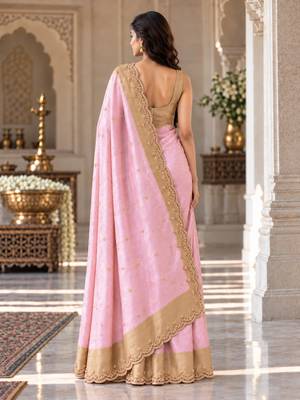 Light-pink silk embroidered saree withcutdana work 2