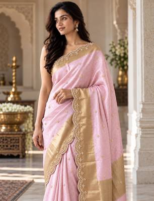 Light-pink silk embroidered saree withcutdana work 3