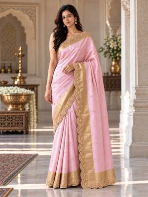 Light-pink silk embroidered saree withcutdana work 4