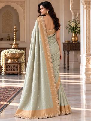 Light-sea-green silk embroidered saree withcutdana work 2