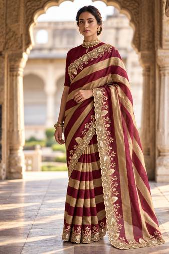 Multicolor silk embroidered saree withsequins work