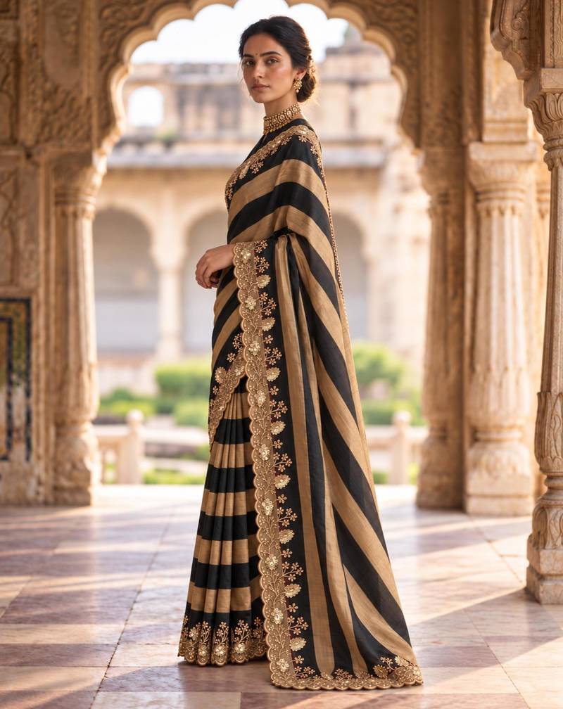 Multicolor silk embroidered saree withsequins work