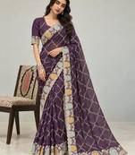 Purple chiffon embroidered saree withzari work