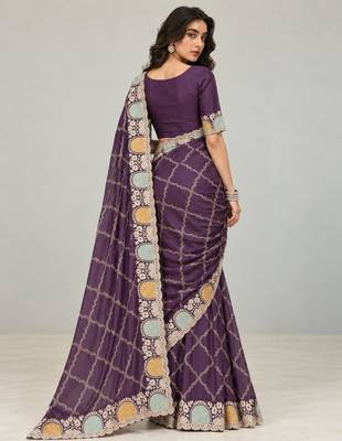 Purple chiffon embroidered saree withzari work 3
