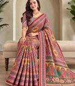 Multicolor satin embroidered saree withcutdana work