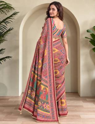 Multicolor satin embroidered saree withcutdana work 2