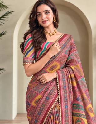 Multicolor satin embroidered saree withcutdana work 3