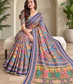 Multicolor satin embroidered saree withcutdana work