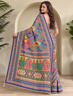 Multicolor satin embroidered saree withcutdana work 2