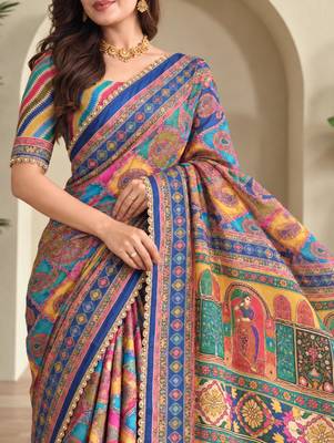 Multicolor satin embroidered saree withcutdana work 3