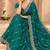 Teal satin embroidered saree withcutdana work