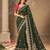 Dark-green silk embroidered saree withcutdana work