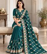 Teal silk embroidered saree withzari work
