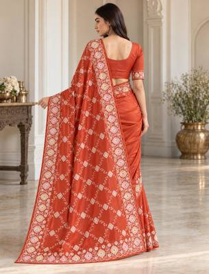 Rust silk embroidered saree withzari work 2