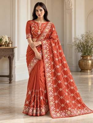 Rust silk embroidered saree withzari work 3