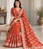 Rust silk embroidered saree withzari work