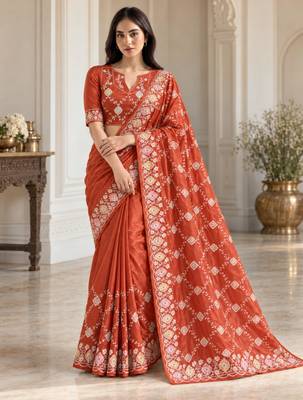Rust silk embroidered saree withzari work 5