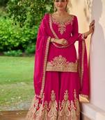 Rani pink chinon embroidered palazzo suit set