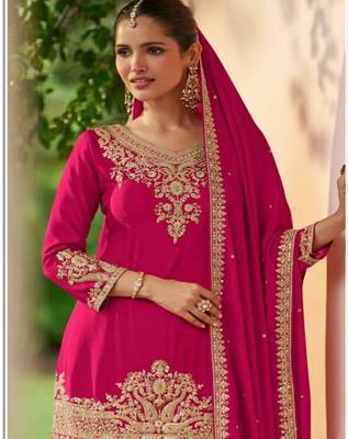 Rani pink chinon embroidered palazzo suit set 2