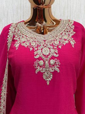 Rani pink chinon embroidered palazzo suit set 4