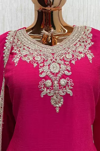 Rani pink chinon embroidered palazzo suit set