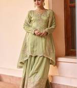Pista green chinon embroidered palazzo suit set