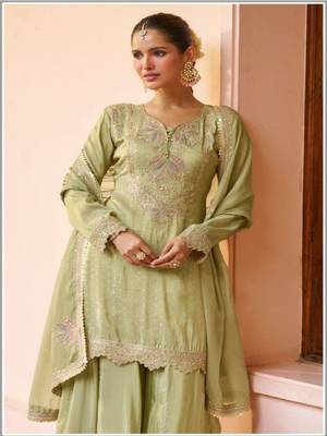 Pista green chinon embroidered palazzo suit set 2