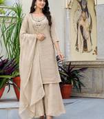 Cream silk blend embroidered sharara set