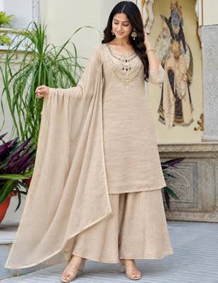 Cream silk blend embroidered sharara set 2
