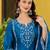 Teal-blue silk blend embroidered kurta set