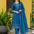 Teal-blue silk blend embroidered kurta set